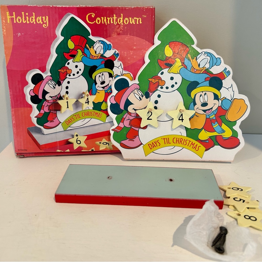 Disney Christmas Countdown Calendar Mickey Mouse Minnie Donald Duck Wood Decor